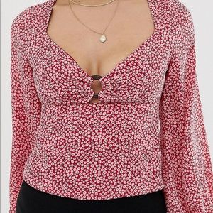 Balloon sleeve blouse with ring detail in floral